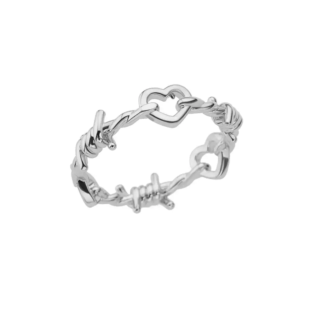Stainless Steel Heart Rings for Women Vintage Gold Twist Barbed Wire Aesthetic Jewelry Gifts