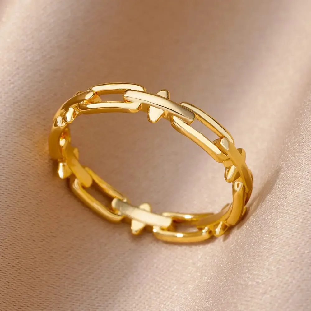 Stainless Steel Heart Rings for Women Vintage Gold Twist Barbed Wire Aesthetic Jewelry Gifts