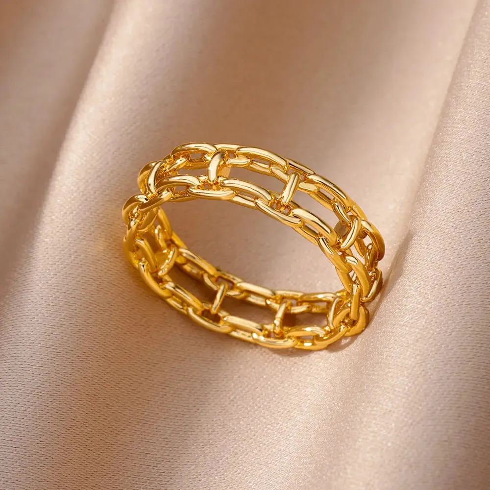 Stainless Steel Heart Rings for Women Vintage Gold Twist Barbed Wire Aesthetic Jewelry Gifts