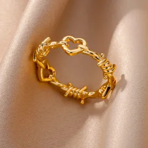 Stainless Steel Heart Rings for Women Vintage Gold Twist Barbed Wire Aesthetic Jewelry Gifts