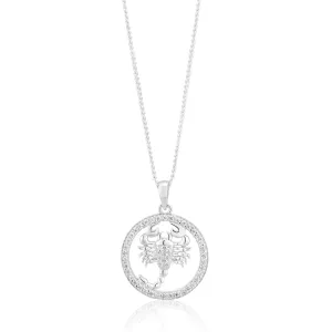 Sterling Silver Cubic Zirconia Scorpio Horoscope Round 19mm x 26mm Pendant