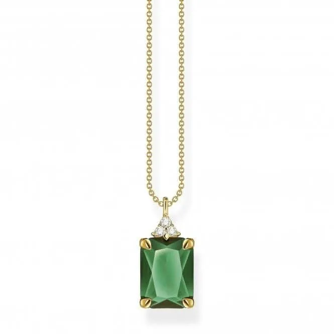 Sterling Silver Gold Plated Green Stone Necklace KE2089-971-6-L45V