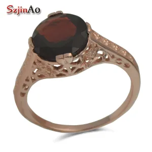 Szjinao Unique custom free shipping Noble luxurious rose gold pomegranate stone fashionable woman 925 silver rings