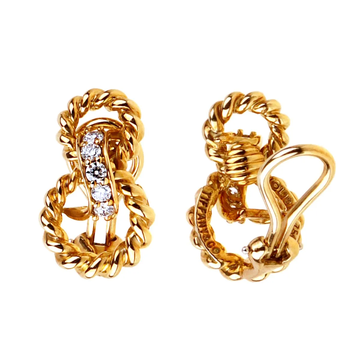 Tiffany & Co Braided Gold Diamond Earrings