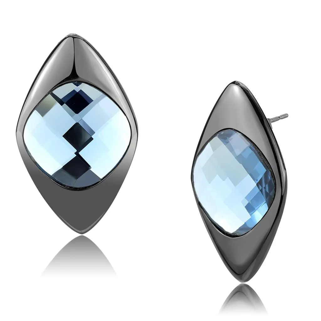 TK3494 - IP Light Black  (IP Gun) Stainless Steel Earrings with Synthetic Synthetic Glass in Light Sapphire