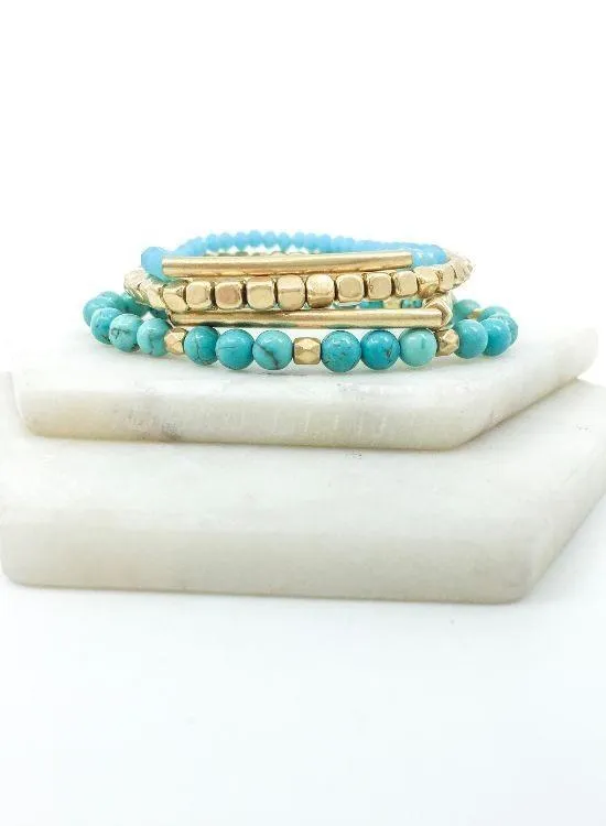 Turquoise   Brass Stacked Bracelet