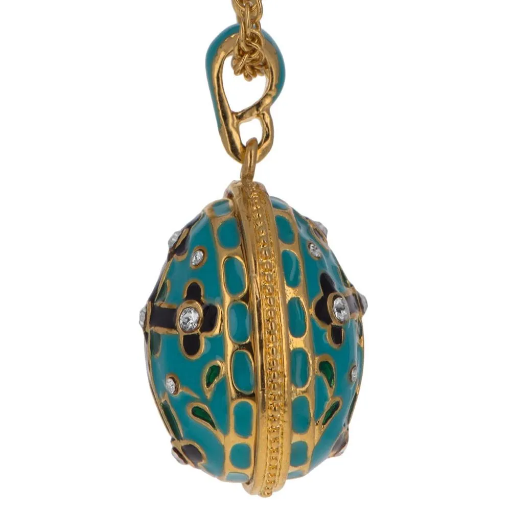 Turquoise Enamel Black Cross Royal Egg Pendant Necklace