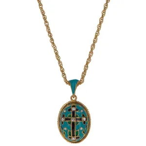 Turquoise Enamel Black Cross Royal Egg Pendant Necklace