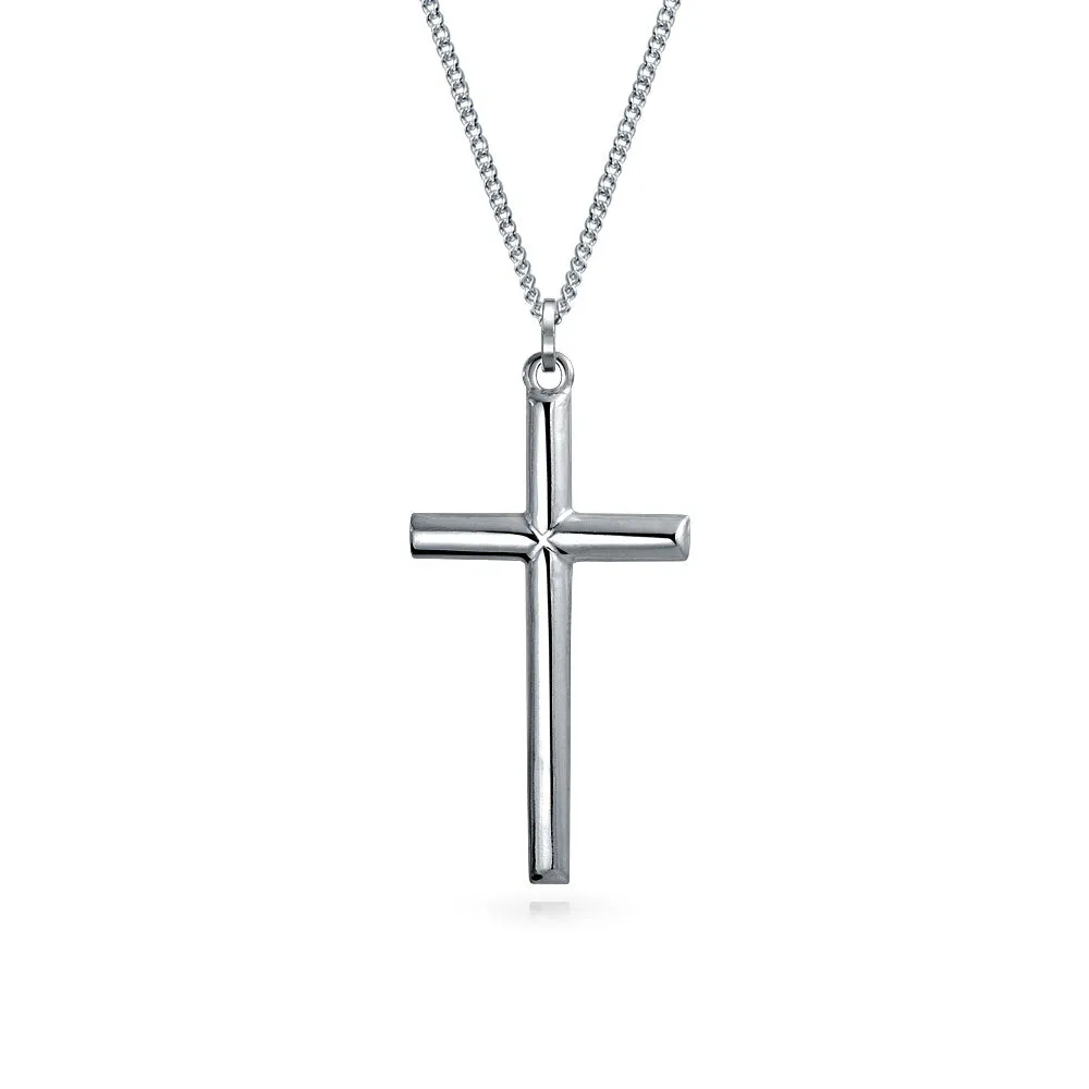 Unisex Sterling Silver Jesus Crucifix Pendant Necklace - 2 Inch Religious Jewelry