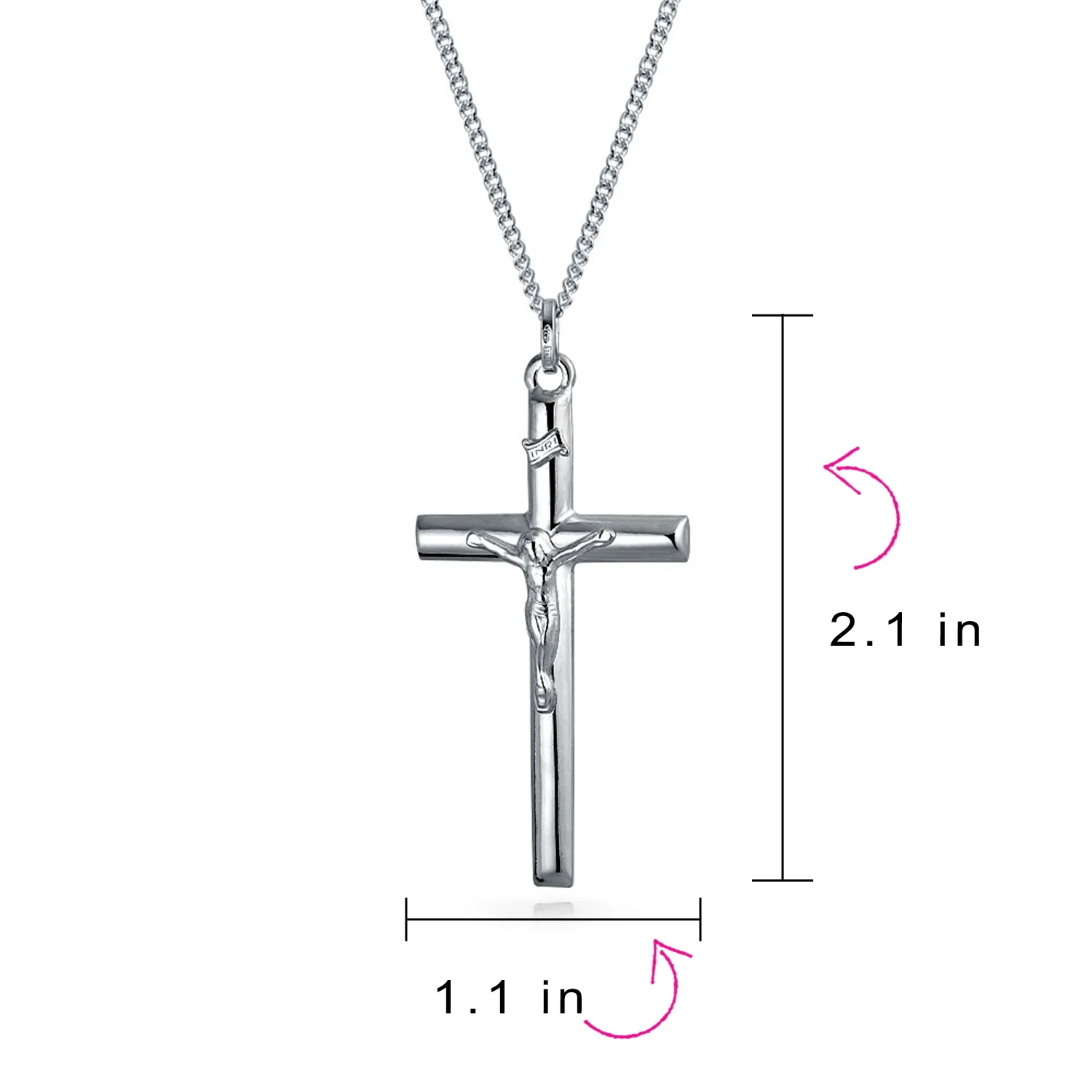 Unisex Sterling Silver Jesus Crucifix Pendant Necklace - 2 Inch Religious Jewelry