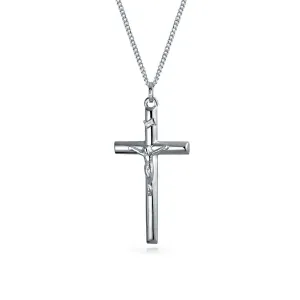 Unisex Sterling Silver Jesus Crucifix Pendant Necklace - 2 Inch Religious Jewelry