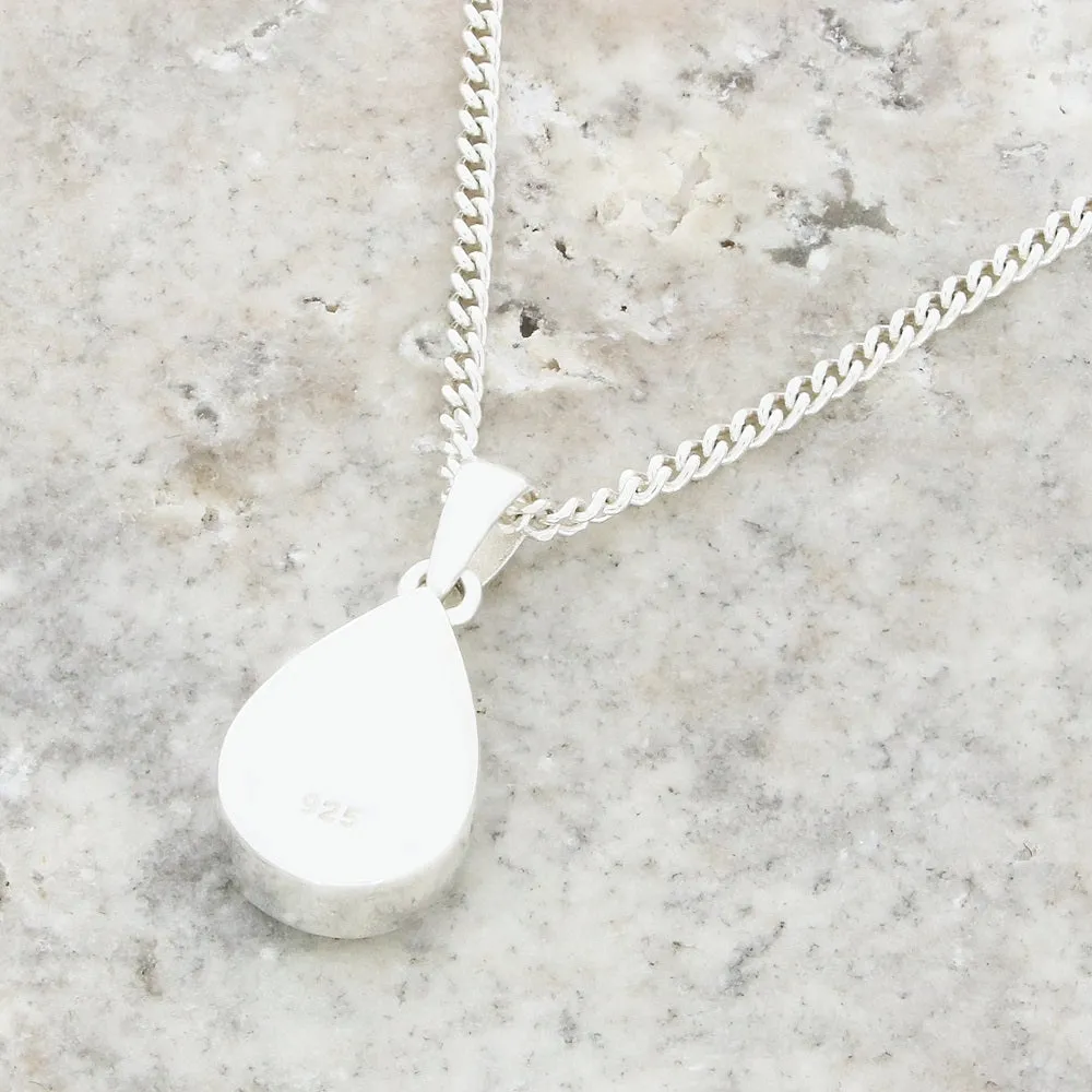 Whitby Jet Sterling Silver Pear Shape Pendant and Chain