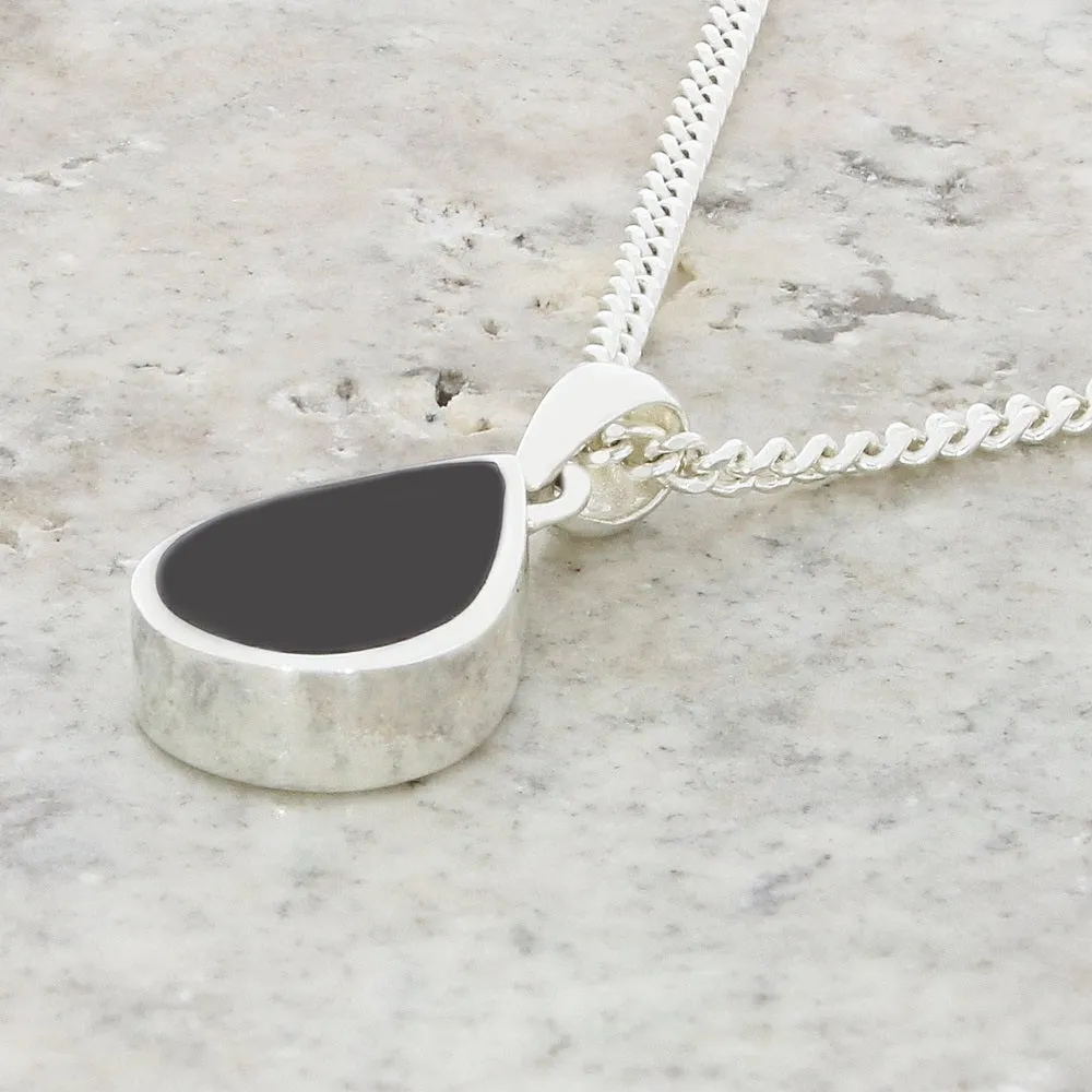 Whitby Jet Sterling Silver Pear Shape Pendant and Chain