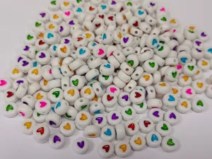 White Multicolour Heart Acrylic Beads