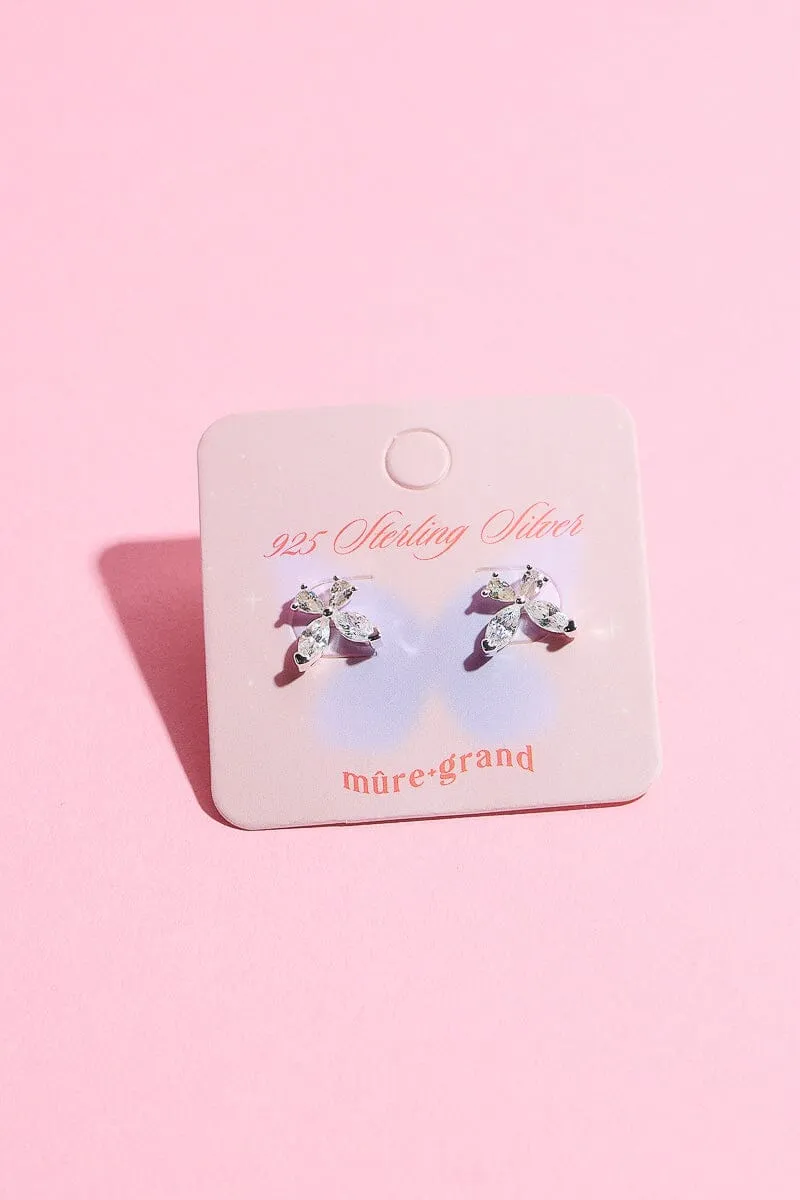 White Sapphire Butterfly Sterling Silver Stud Earring