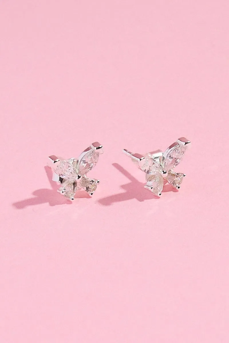 White Sapphire Butterfly Sterling Silver Stud Earring