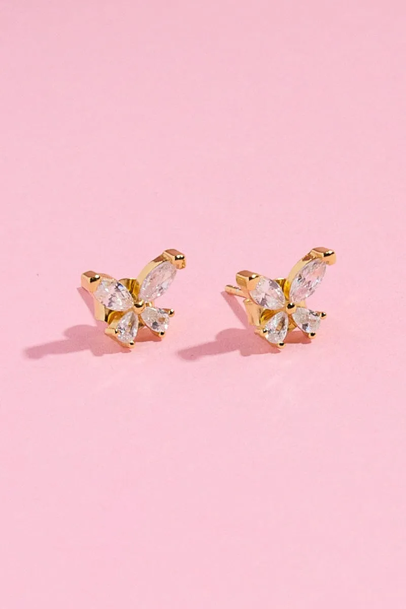 White Sapphire Butterfly Sterling Silver Stud Earring
