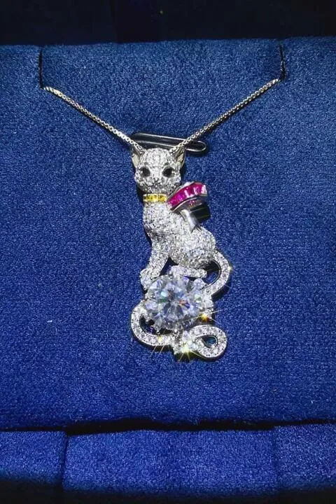 Zircon Accent Cat 2 Carat Moissanite Necklace