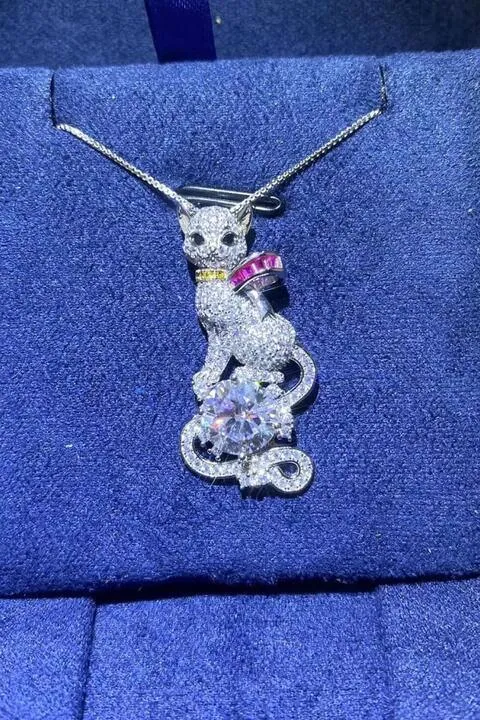 Zircon Accent Cat 2 Carat Moissanite Necklace